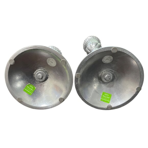 Mariposa Aluminum Candlestick Holder Set of 2 Silver Pluted Top - Picture 3 of 4
